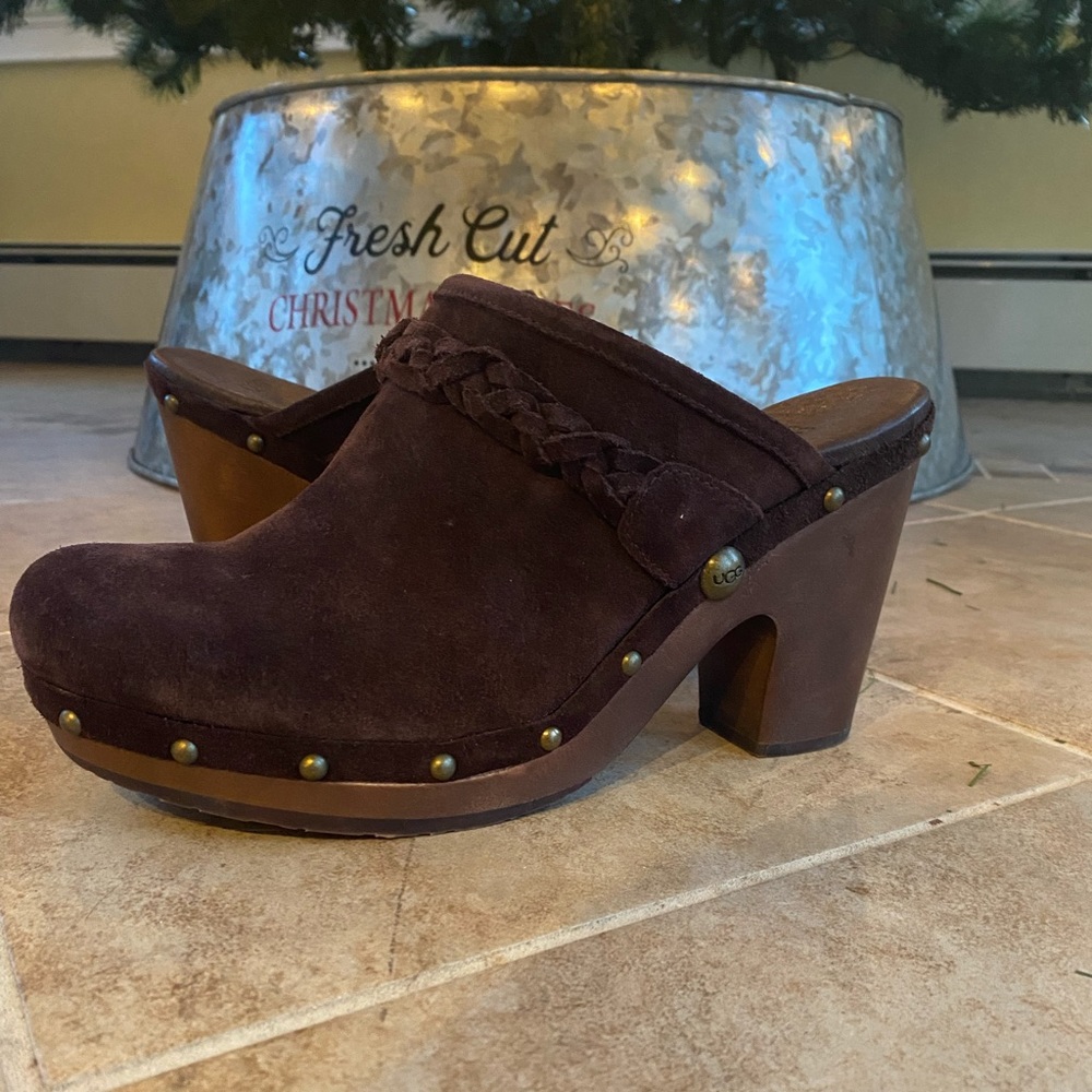 UGG chocolate color slip on heals